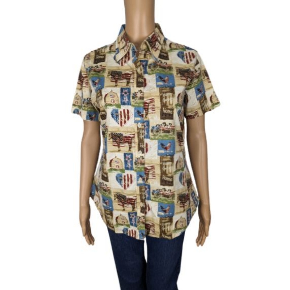Bits & Bridle for Her Heartland USA Button Down Shirt M
